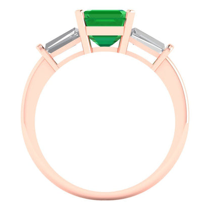 1.62 cttw Simulated Emerald Three-Stone Engagement Ring - Solid Gold (Square Emerald Cut,6.5X6.5mm)