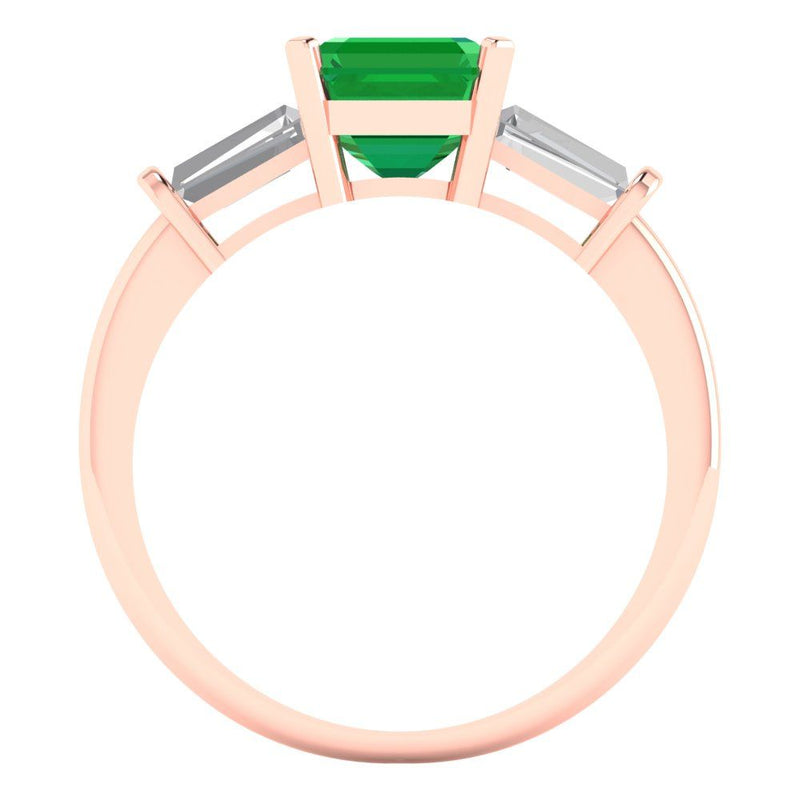1.62 ct Brilliant Square Emerald Cut Simulated Emerald Stone Rose Gold Three-Stone Ring