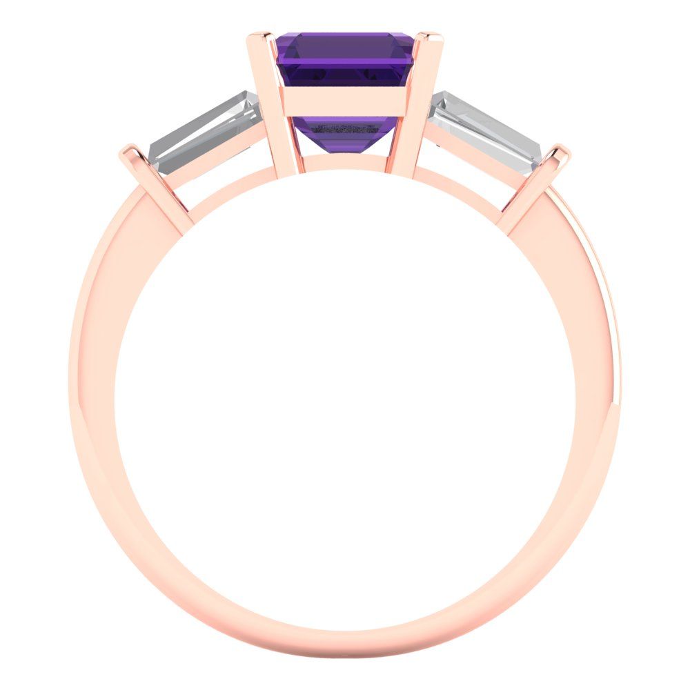 1.62 cttw Natural Amethyst Three-Stone Engagement Ring - Solid Gold (Square Emerald Cut,6.5X6.5mm)
