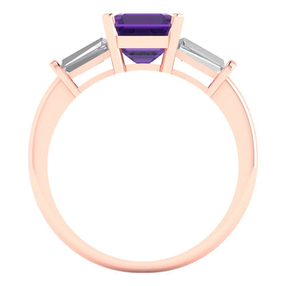 1.62 cttw Natural Amethyst Three-Stone Engagement Ring - Solid Gold (Square Emerald Cut,6.5X6.5mm)