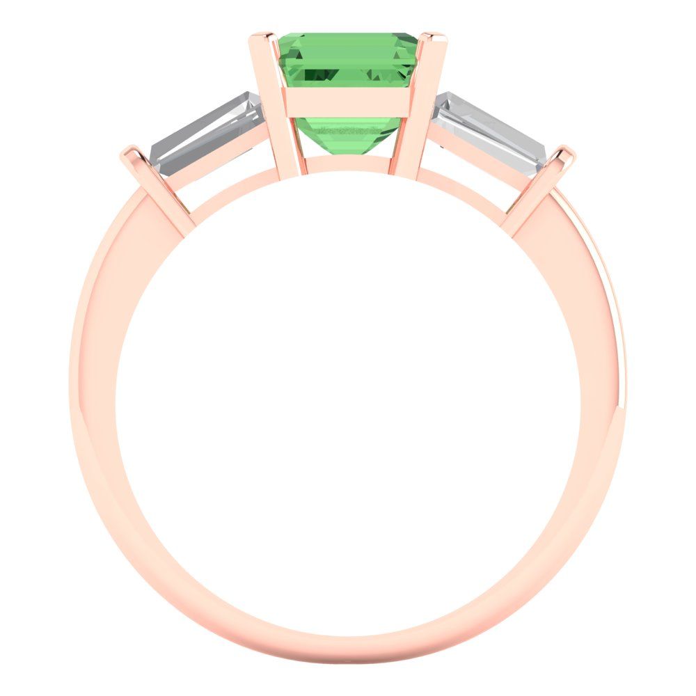 1.62 cttw Zirconia Simulated Green Diamond Three-Stone Engagement Ring - Solid Gold (VVS1, Square Emerald Cut,6.5X6.5mm)