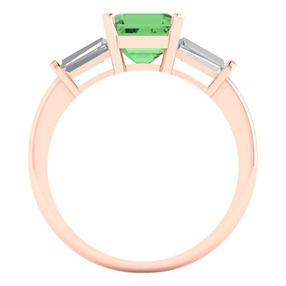 1.62 cttw Zirconia Simulated Green Diamond Three-Stone Engagement Ring - Solid Gold (VVS1, Square Emerald Cut,6.5X6.5mm)