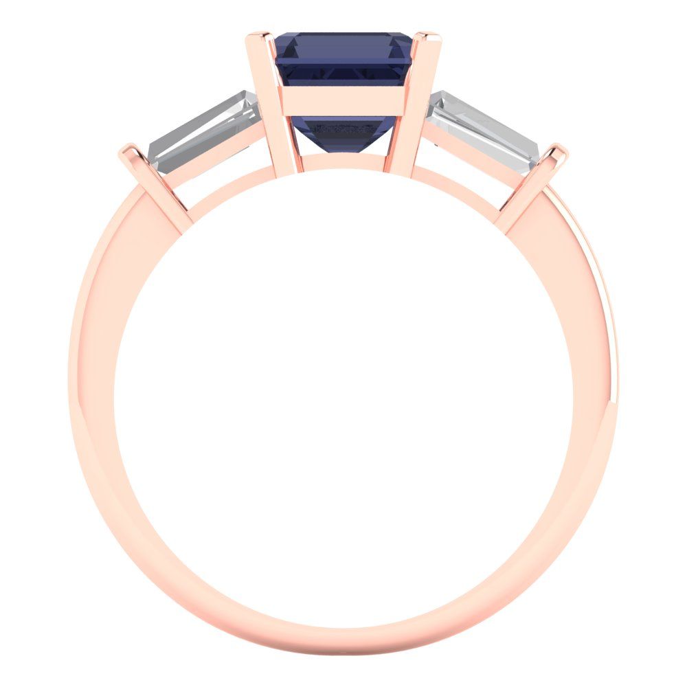 1.62 cttw Simulated Blue Sapphire Three-Stone Engagement Ring - Solid Rose Gold (VVS1, Square Emerald Cut,6.5X6.5mm)