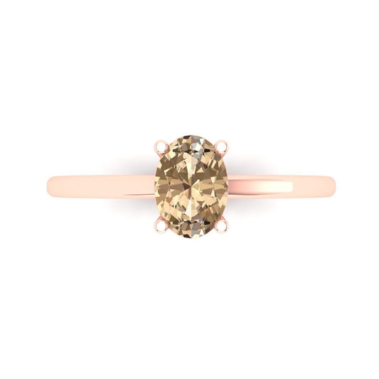 1 cttw Yellow Moissanite Solitaire  Engagement Ring - Solid Rose Gold (VVS1, Oval Cut,7x5mm)