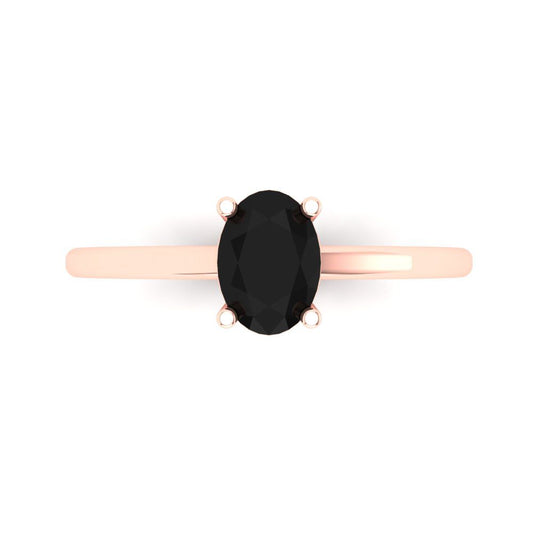 1 cttw Natural Onyx Solitaire  Engagement Ring - Solid Rose Gold (VVS1, Oval Cut,7x5mm)