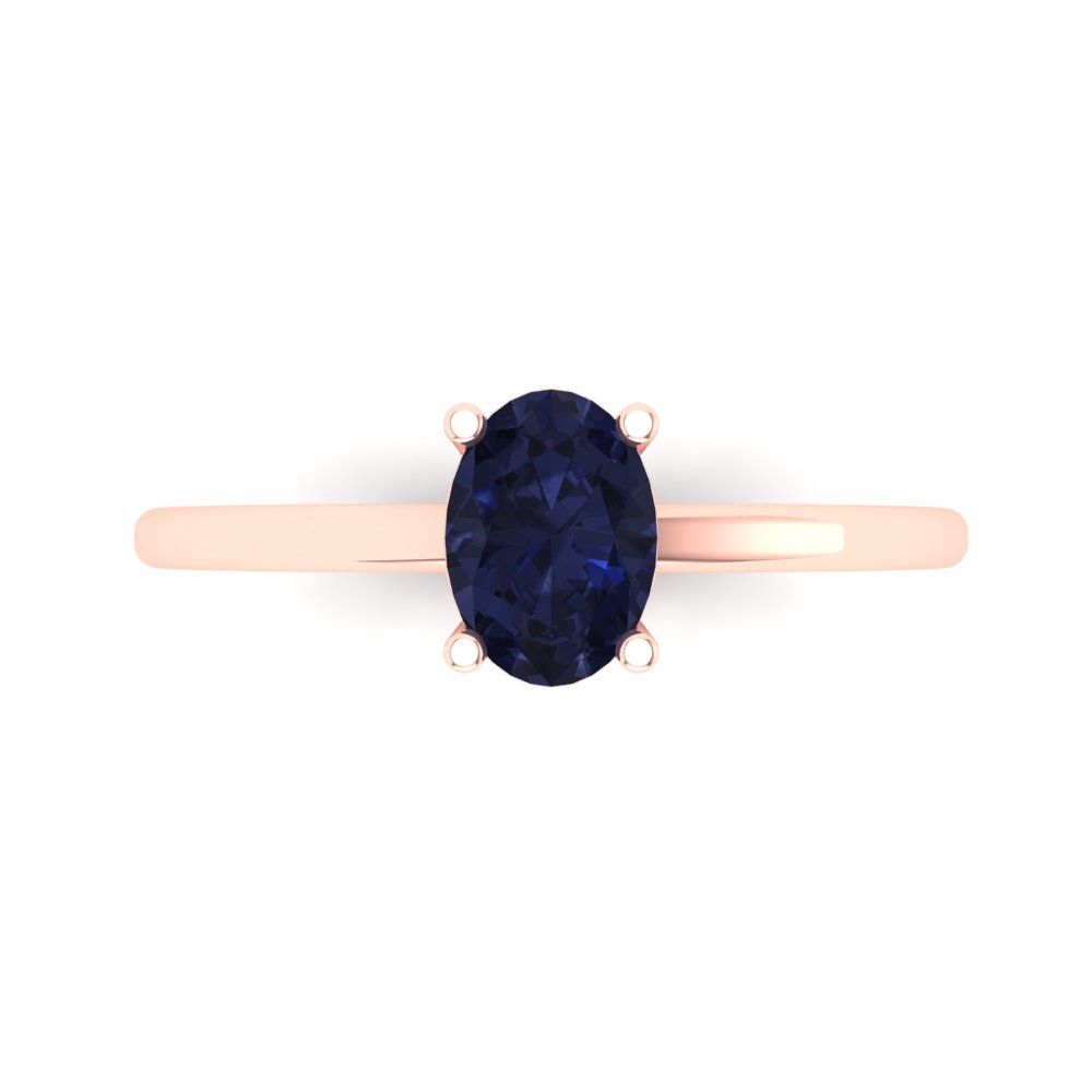 1 cttw Simulated Blue Sapphire Solitaire  Engagement Ring - Solid Gold (Oval Cut,7x5mm)