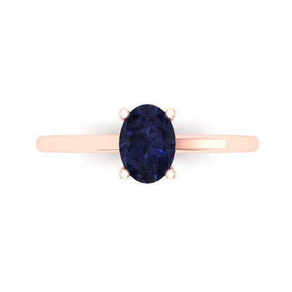 1 cttw Simulated Blue Sapphire Solitaire  Engagement Ring - Solid Gold (Oval Cut,7x5mm)