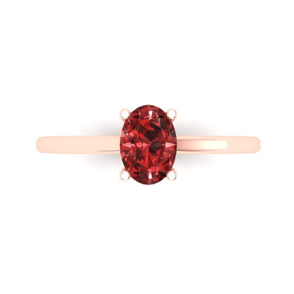 1 cttw Natural Garnet Solitaire  Engagement Ring - Solid Rose Gold (VVS1, Oval Cut,7x5mm)