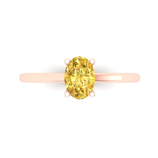 1 cttw Zirconia Simulated Yellow Diamond Solitaire  Engagement Ring - Solid Rose Gold (VVS1, Oval Cut,7x5mm)