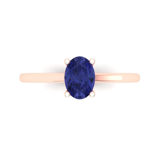 1 cttw Simulated Tanzanite Solitaire  Engagement Ring - Solid Rose Gold (VVS1, Oval Cut,7x5mm)