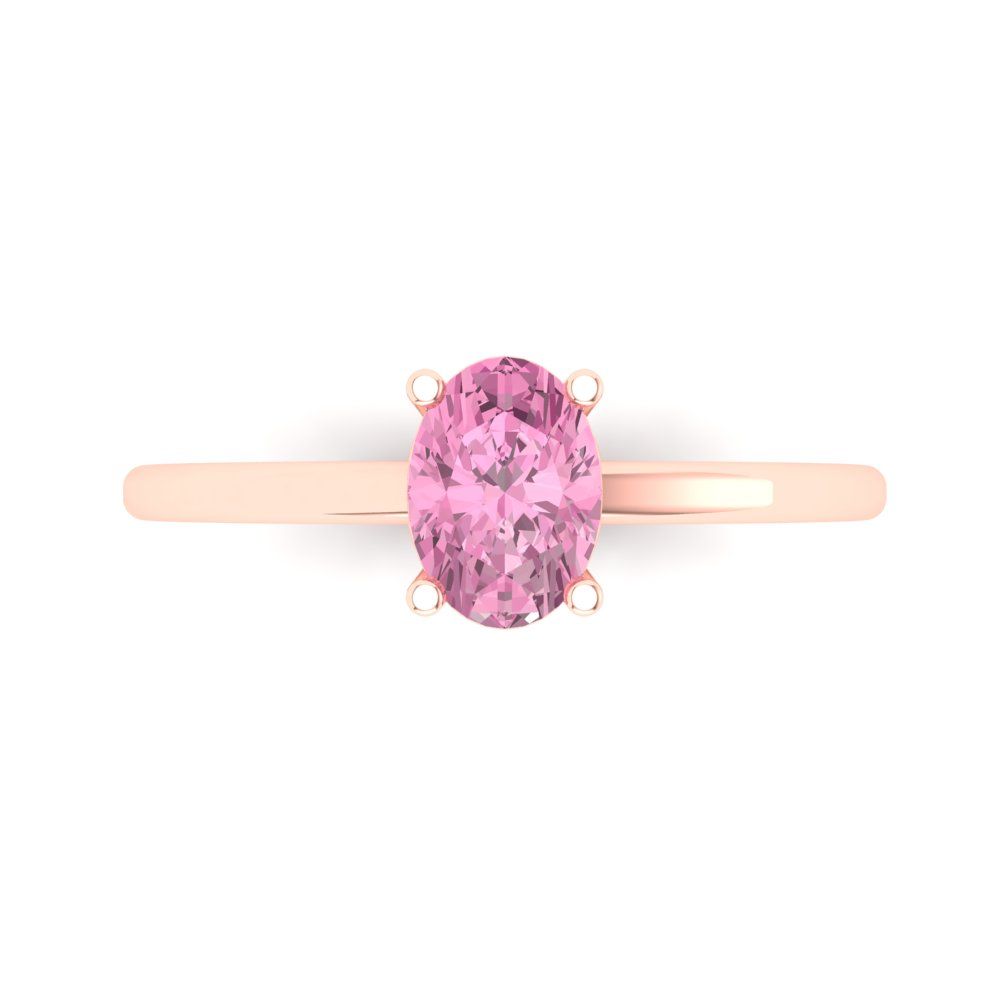 1 cttw Zirconia Simulated Pink Diamond Solitaire  Engagement Ring - Solid Gold (VVS1, Oval Cut,7x5mm)