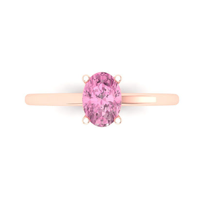 1 cttw Zirconia Simulated Pink Diamond Solitaire  Engagement Ring - Solid Gold (VVS1, Oval Cut,7x5mm)
