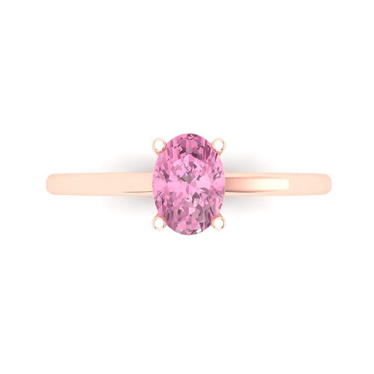 1 cttw Zirconia Simulated Pink Diamond Solitaire  Engagement Ring - Solid Rose Gold (VVS1, Oval Cut,7x5mm)
