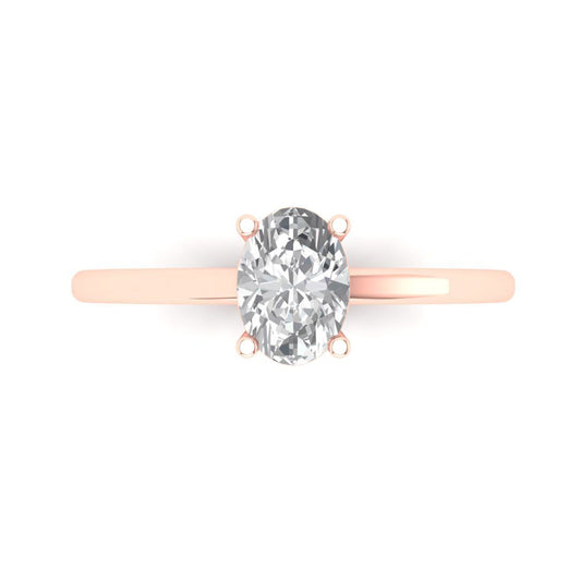 1 cttw Moissanite Solitaire  Engagement Ring - Solid Rose Gold (VVS1, Oval Cut,7x5mm)