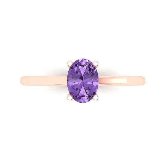 1 cttw Simulated Alexandrite Solitaire  Engagement Ring - Solid Rose Gold (VVS1, Oval Cut,7x5mm)