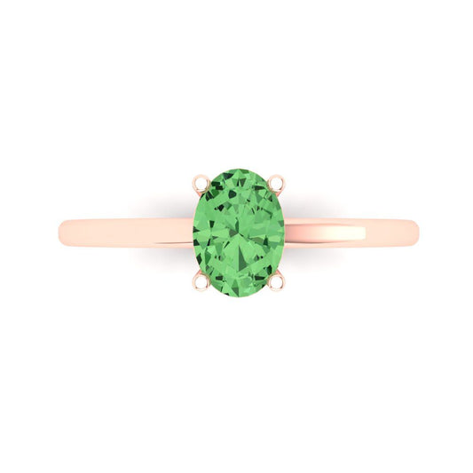 1 cttw Zirconia Simulated Green Diamond Solitaire  Engagement Ring - Solid Rose Gold (VVS1, Oval Cut,7x5mm)