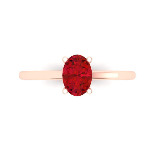 1 cttw Simulated Ruby Solitaire  Engagement Ring - Solid Rose Gold (VVS1, Oval Cut,7x5mm)