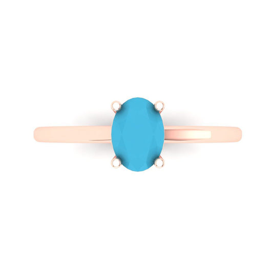 1 cttw Simulated Turquoise Solitaire  Engagement Ring - Solid Rose Gold (VVS1, Oval Cut,7x5mm)