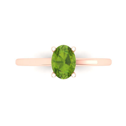 1 cttw Natural Peridot Solitaire  Engagement Ring - Solid Gold (Oval Cut,7x5mm)
