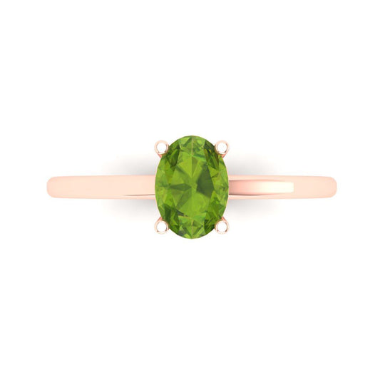 1 cttw Natural Peridot Solitaire  Engagement Ring - Solid Rose Gold (VVS1, Oval Cut,7x5mm)