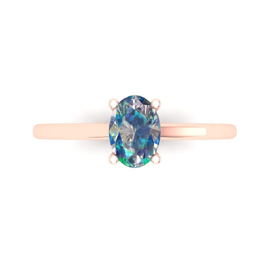 1 cttw Blue Moissanite Solitaire  Engagement Ring - Solid Rose Gold (VVS1, Oval Cut,7x5mm)