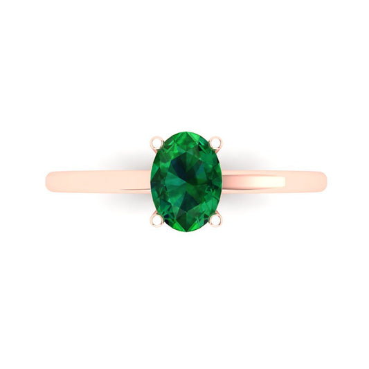 1 cttw Simulated Emerald Solitaire  Engagement Ring - Solid Rose Gold (VVS1, Oval Cut,7x5mm)