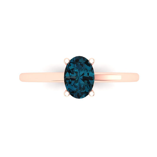 1 cttw Natural London Blue Topaz Solitaire  Engagement Ring - Solid Rose Gold (VVS1, Oval Cut,7x5mm)