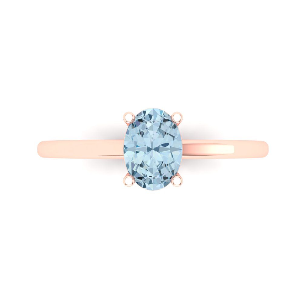 1 cttw Natural Aquamarine Solitaire  Engagement Ring - Solid Gold (Oval Cut,7x5mm)