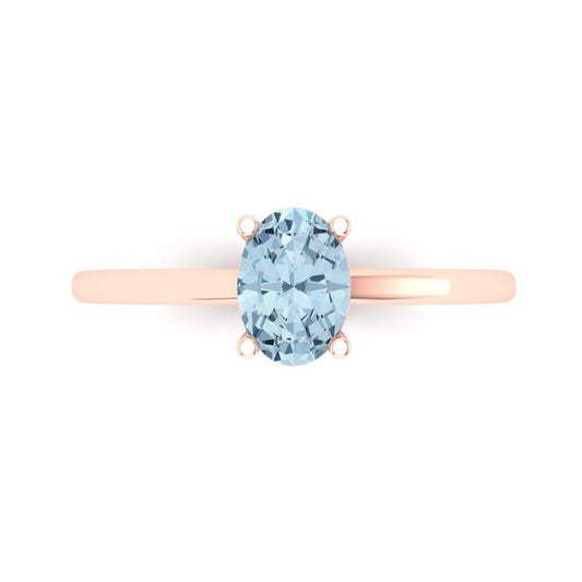 1 cttw Natural Aquamarine Solitaire  Engagement Ring - Solid Rose Gold (VVS1, Oval Cut,7x5mm)