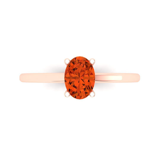 1 cttw Zirconia Simulated Red Diamond Solitaire  Engagement Ring - Solid Rose Gold (VVS1, Oval Cut,7x5mm)