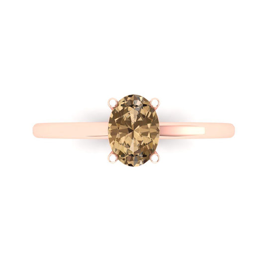 1 cttw Zirconia Simulated Champagne Diamond Solitaire  Engagement Ring - Solid Rose Gold (VVS1, Oval Cut,7x5mm)