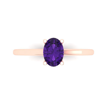 1 cttw Natural Amethyst Solitaire  Engagement Ring - Solid Rose Gold (VVS1, Oval Cut,7x5mm)