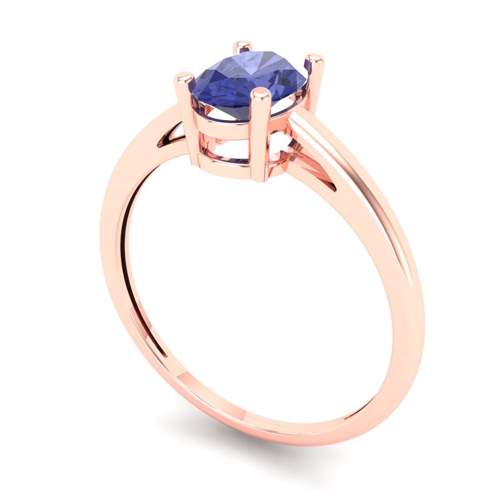 1 cttw Simulated Tanzanite Solitaire  Engagement Ring - Solid Gold (Oval Cut,7x5mm)