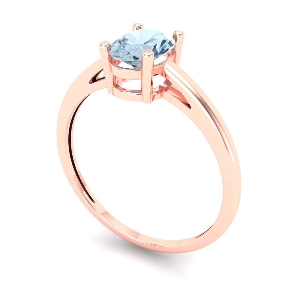 1 cttw Natural Aquamarine Solitaire  Engagement Ring - Solid Gold (Oval Cut,7x5mm)