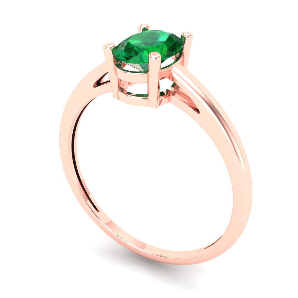 1 cttw Simulated Emerald Solitaire  Engagement Ring - Solid Gold (Oval Cut,7x5mm)