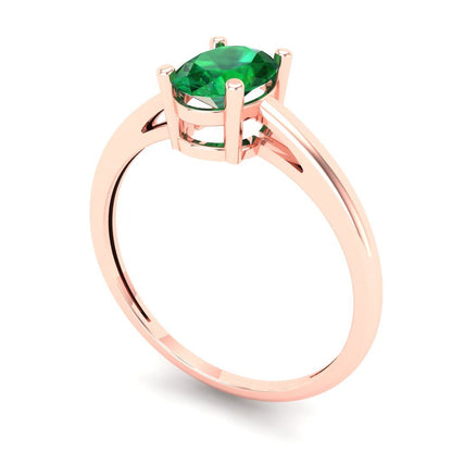 1 cttw Simulated Emerald Solitaire  Engagement Ring - Solid Gold (Oval Cut,7x5mm)