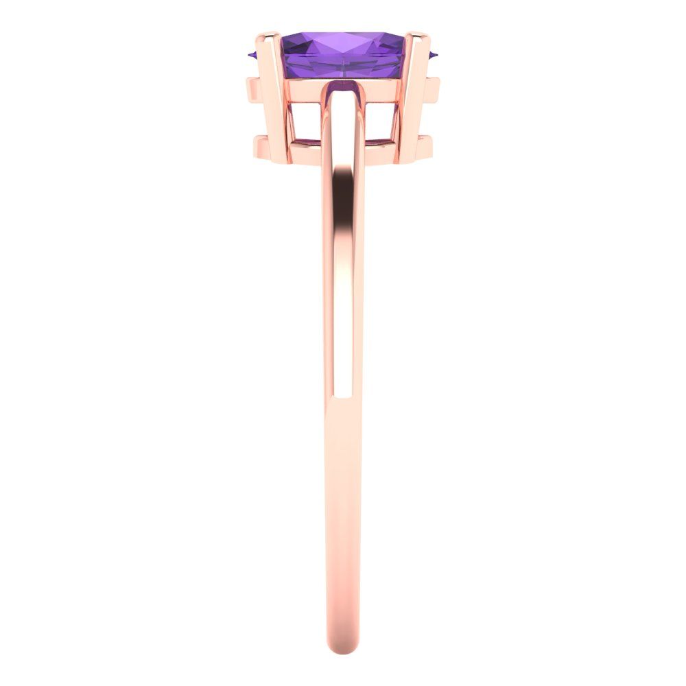 1 cttw Natural Amethyst Solitaire  Engagement Ring - Solid Rose Gold (VVS1, Oval Cut,7x5mm)