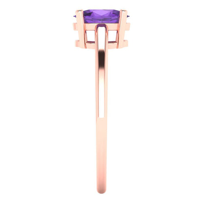 1 cttw Natural Amethyst Solitaire  Engagement Ring - Solid Rose Gold (VVS1, Oval Cut,7x5mm)