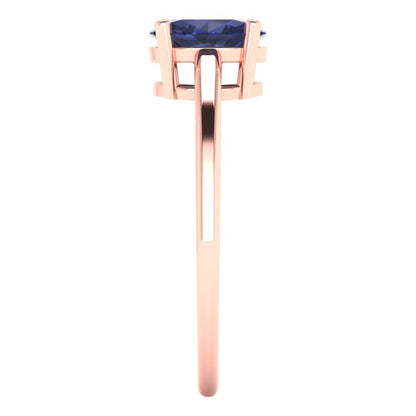 1 cttw Simulated Blue Sapphire Solitaire  Engagement Ring - Solid Gold (Oval Cut,7x5mm)