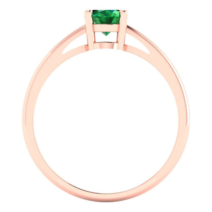 1 cttw Simulated Emerald Solitaire  Engagement Ring - Solid Gold (Oval Cut,7x5mm)