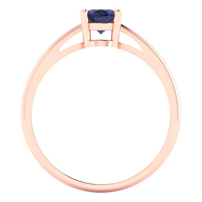 1 cttw Simulated Blue Sapphire Solitaire  Engagement Ring - Solid Gold (Oval Cut,7x5mm)