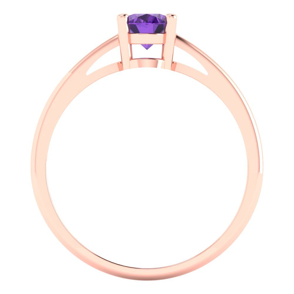 1 cttw Natural Amethyst Solitaire  Engagement Ring - Solid Rose Gold (VVS1, Oval Cut,7x5mm)