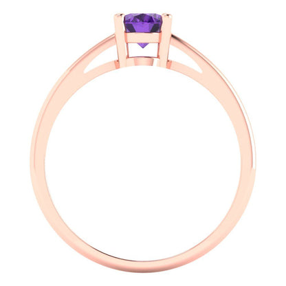 1 cttw Natural Amethyst Solitaire  Engagement Ring - Solid Rose Gold (VVS1, Oval Cut,7x5mm)