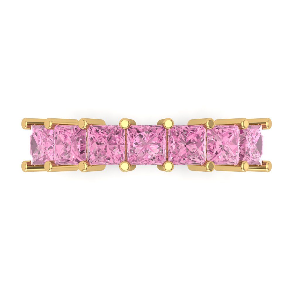 1.75 cttw Simulated Pink Diamond Princess Cut Yellow Gold Eternity Wedding Band