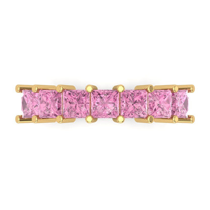 1.75 cttw Simulated Pink Diamond Princess Cut Yellow Gold Eternity Wedding Band