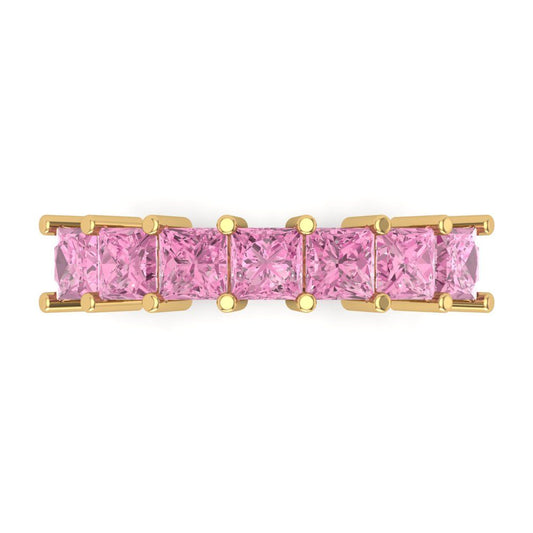 1.75 cttw Simulated Pink Diamond Princess Cut Yellow Gold Eternity Wedding Band