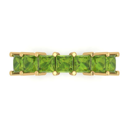 1.75 cttw Natural Peridot Princess Cut Yellow Gold Eternity Wedding Band