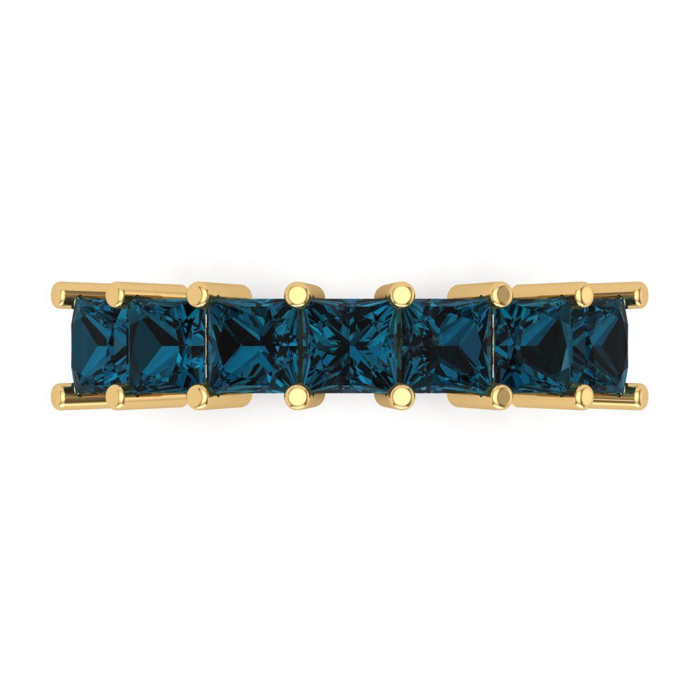1.75 cttw Natural London Blue Topaz Princess Cut Yellow Gold Eternity Wedding Band