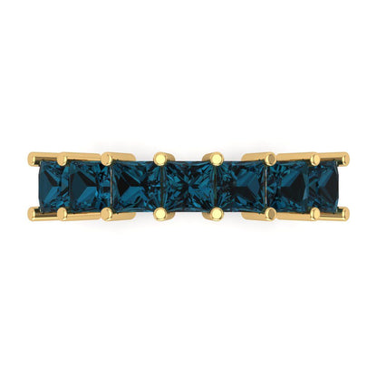 1.75 cttw Natural London Blue Topaz Princess Cut Yellow Gold Eternity Wedding Band
