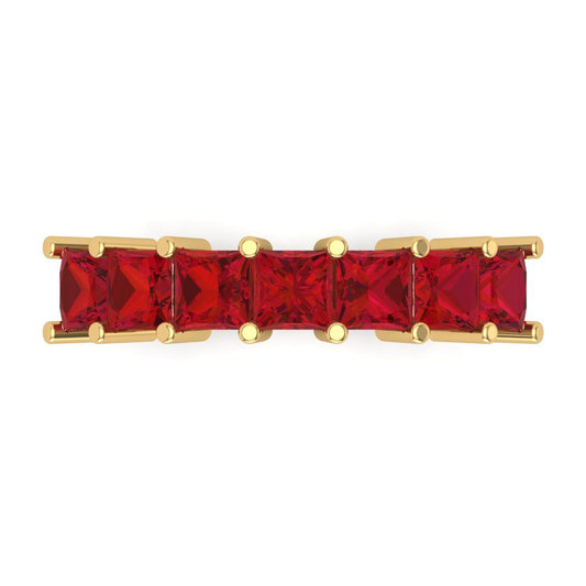1.75 cttw Simulated Pink Tourmaline Princess Cut Yellow Gold Eternity Wedding Band